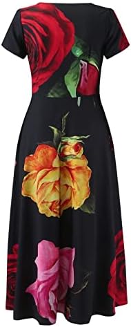 נשים קצר שרוול סקופנק חולצה שמלת קיץ מזדמן פרחוני הדפסת מקסי דראס גבוהה מותן זורם נדנדה ערב ארוך שמלה
