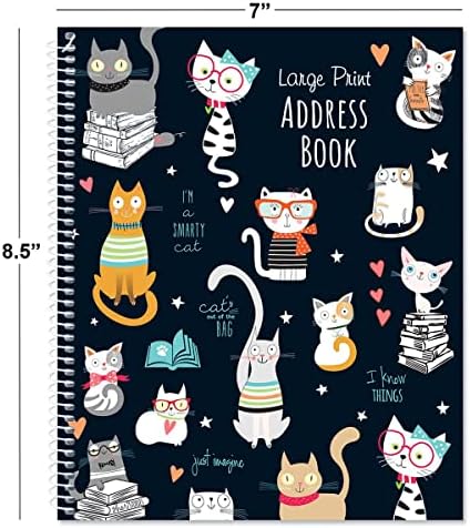 פנקס כתובות גדול של חתולי חכם, 56 עמודים, 7 אינץ 'גדול על 8-1/2 אינץ', צורות הדפסה קשורות לקריאה קלה