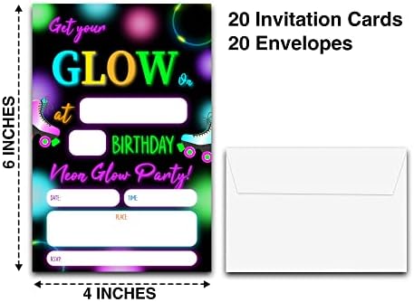 Detiho 4 x 6 זוהר גלגל גלגל החלקה על מסיבת יום הולדת כרטיסי הזמנה עם מעטפות - מסיבת ניאון זוהר - הזמנה למסיבת החלקה