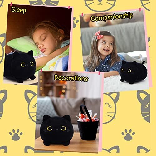 קטיפה של חתול שחור, צעצוע של בעלי חיים ממולאים חמודים, כרית קטיפות חתול Kawaii, תלת מימד צורת חתול רכה