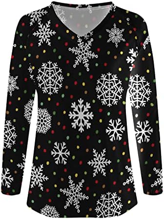 2022 נשים סתיו ארוך שרוול טוניקת חולצות חג המולד מזדמן רופף חולצות פתית שלג הדפסת צווארון סוודר מתגנדר חולצות