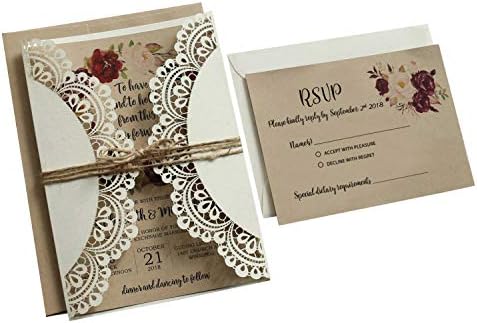 הזמנות לחתונה עם כרטיסי RSVP ומעטפות הזמנות כפריות לחתונה על ידי כלה בררן 2 כרטיסי הזמנה תבניות לבחירת העיצוב