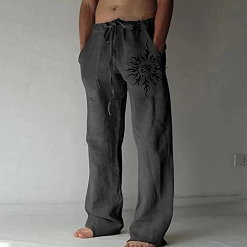גברים מכנסי פשתן כותנה קיץ רופף רופף מותניים שרוך מכנסי כיסים מכנסיים אימונים רגילים קלים משקל קל משקל