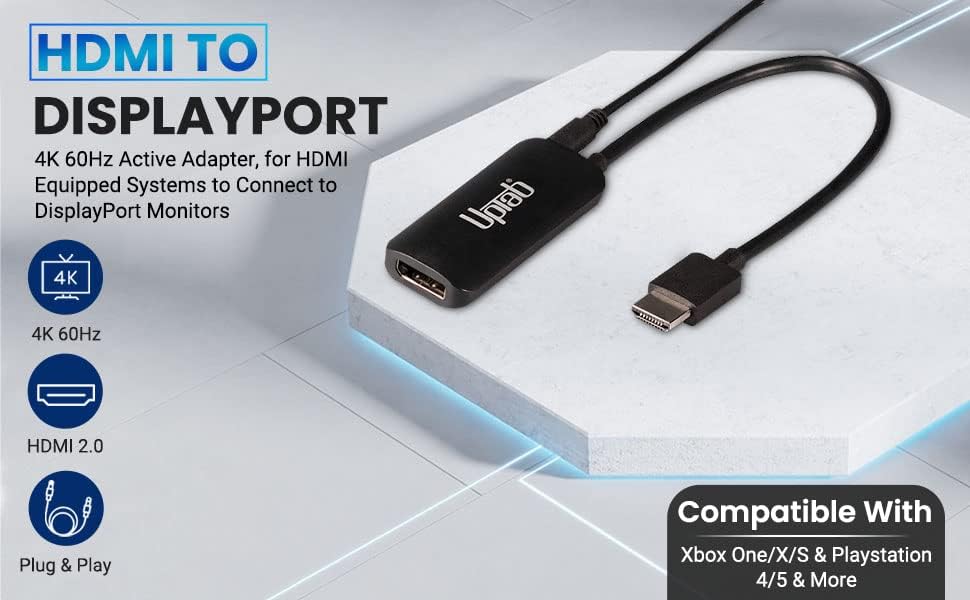UPTAB HDMI ל- DisplayPort 4K 60Hz מתאם פעיל, עבור מערכות מצוידות HDMI כדי להתחבר למסכי DisplayPort - תואם