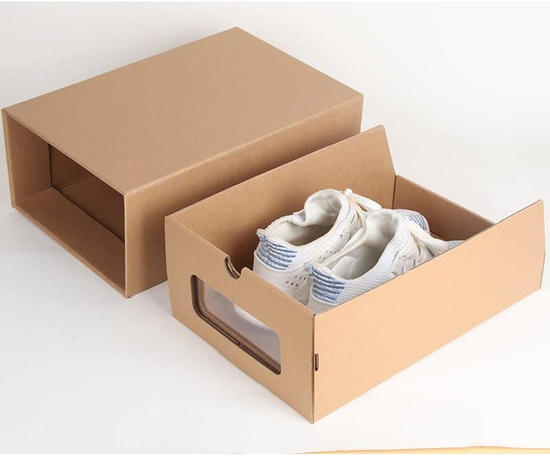קופסת נעליים של Myoyay עם חלון שקוף, קופסאות אחסון קרטון הניתנות לערימה, קופסת מגירת קראפט כבדה למארגן