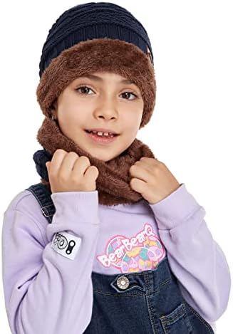 ילדים בנות בנות חורף חורף כובע כובע כפוף סרוג וחצי צעיפים עם רירית פליס