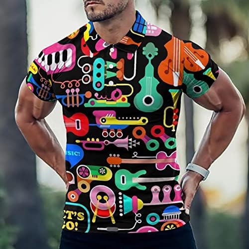 חולצות קיץ לגברים גברים אופנה רטרו 3 ד דפוס דיגיטלי כפתור דש קצר שרוול חולצה חולצה מסע לא
