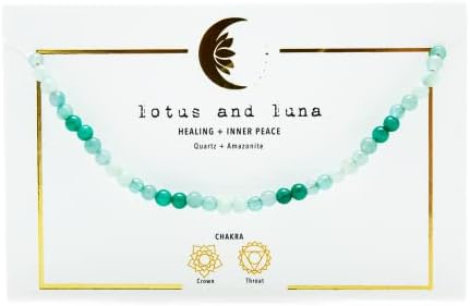 לוטוס ולונה 4 ממ שרשרת ריפוי צ'אקרה אנרגיה עם אבנים אמיתיות ירקן, פנינה, קוורץ ורד, אמטיסט, אבן