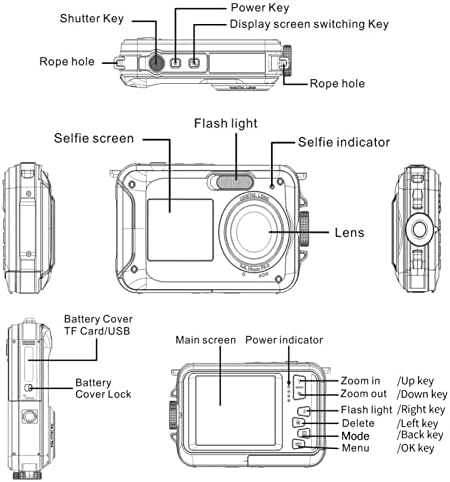 מצלמה דיגיטלית אטומה למים, Full HD 2.7K 48MP 10ft 10ft מצלמה דיגיטלית מתחת למים, מקליט וידאו Selfie מסכים