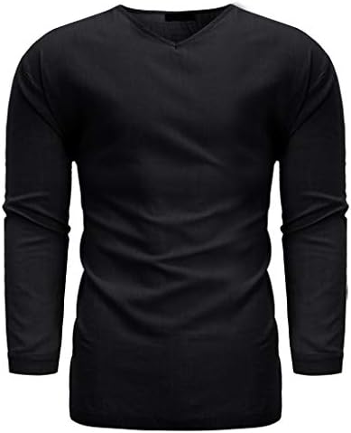חולצות פשתן כותנה של ZDFER לגברים, סתיו 3/4 שרוול V צוואר צוואר חוף רופף בתוספת חולצות טריקו מזדמנות