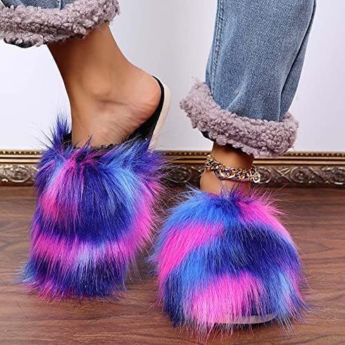 סנדלי כפכפים לנשים אופנה אופנה דמוי פרווה קטיפה עגולה נעלי בית נעלי בית נעל נעליים מזדמנים