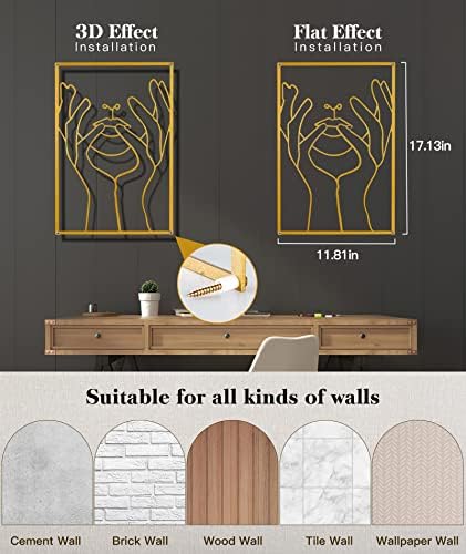 JSOTOS תפאורה לקיר זהב לחדר שינה - אמנות קיר לסלון מינימליסטית עיצוב קיר מודרני, עיצוב בית מתכת גדול יותר ועבה