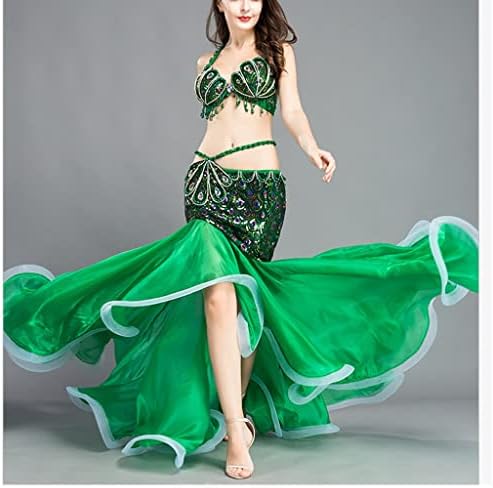 PDGJG תלבושת ריקודים לבטן לנשים רקדנית רקדנית שמלת נצנצים קרנבל טווס קרנבל בטן תחפושת חזיית חזיית חזיית