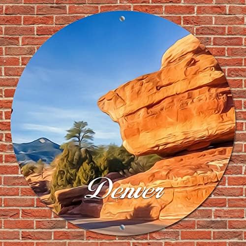 שלט פח מתכת עגולה אמריקאית קולורדו מדינת דנבר סיטי סקייליין נוף עיר עיר נוף נוף קלאסי שלט קיר קיר שלט שלט