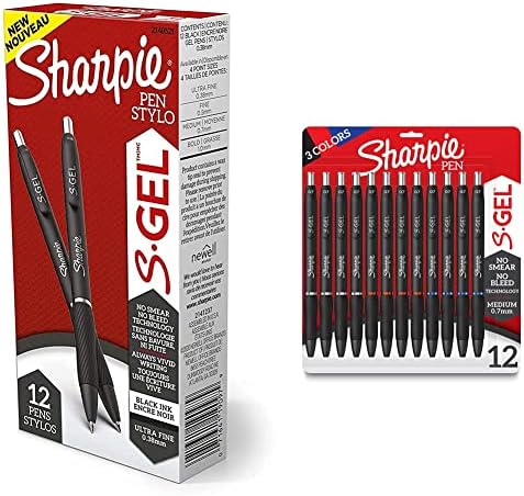 Sharpie S-Gel, עטים של ג'ל, נקודה עדינה במיוחד, שחור, 12 ספירות ו- S-Gel, עטים ג'ל, נקודה בינונית,