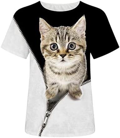 נשים מקרית קצר שרוול צוות צוואר אימון חולצות חמוד חתול מודפס חולצות גרפי טיז יוצא חולצות מתגנדר חולצות