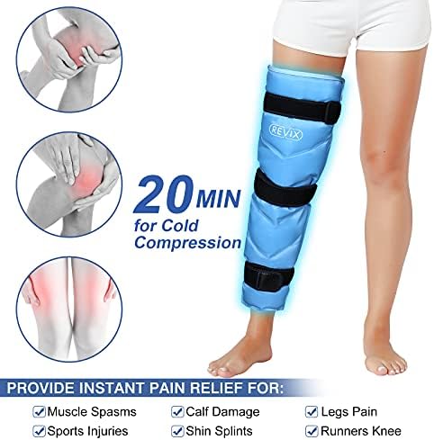 Revix חבילת קרח גדולה לפציעות ניילון קרח ג'ל לשימוש חוזר לרגליים לרגל ול- XL Shin Splint Pack