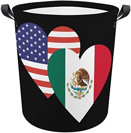 מקסיקו אמריקאי לב דגל כביסה סל כביסה מתקפל סל כביסה סל בגדי אחסון תיק