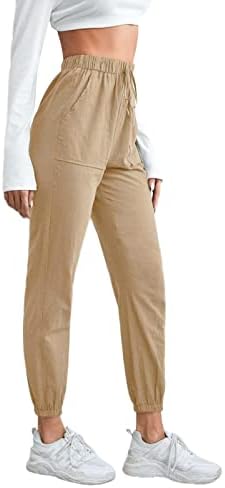 מכנסי יוגה בגודל פלוס לנשים, נשים בכיס צבע אחיד כותנה ומותניים אלסטיים רופפים מכנסיים מזדמנים רופפים