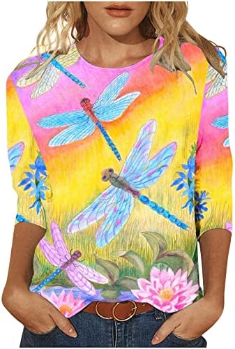 2023 קיץ 3/4 חולצות שרוול וינטג 'ציור שמן שפירית הדפס שרוול קצר צמרות חמוד