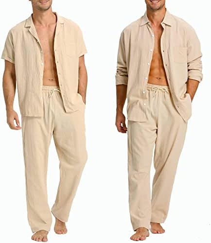 יוגו פשתן מגברים מגדירים תלבושות: כפתור חוף 3 חלקים למטה חולצות מכנסיים רופפים מזדמנים חליפות