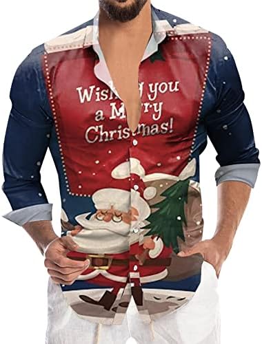 גברים של אופנה מזדמן חג המולד דיגיטלי 3 הדפסת חג דש כפתור ארוך שרוול חולצה חולצה לנד שרוול