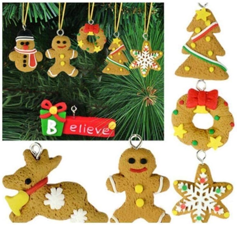 קישוטי חג המולד עמוסכיף 6 יחידות בעבודת יד חמוד קריקטורה זנגביל גברים פתית שלג חג המולד עץ ושלג חימר תליוני