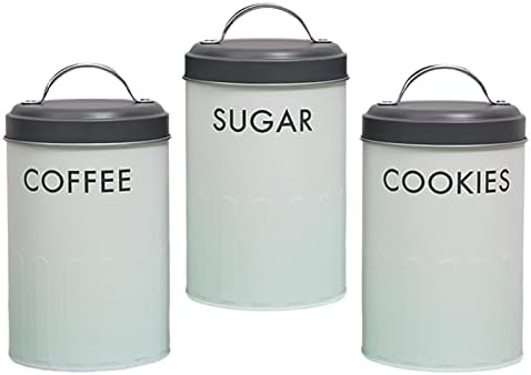 3 צנצנות אחסון סוכר, מיכל מארגן עם אחסון מכסים , אפור