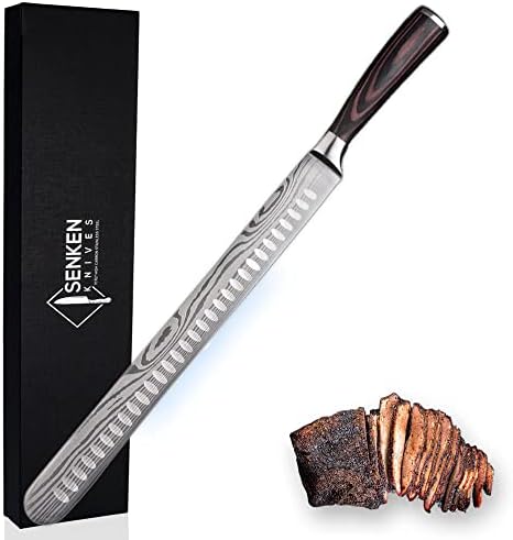 SENKEN סכין BRISKET 12 עם דפוס דמשק חרוט - סכין גילוף חריף במיוחד לחריפה, בשר, צלייה ופירות גדולים - נירוסטה גבוהה