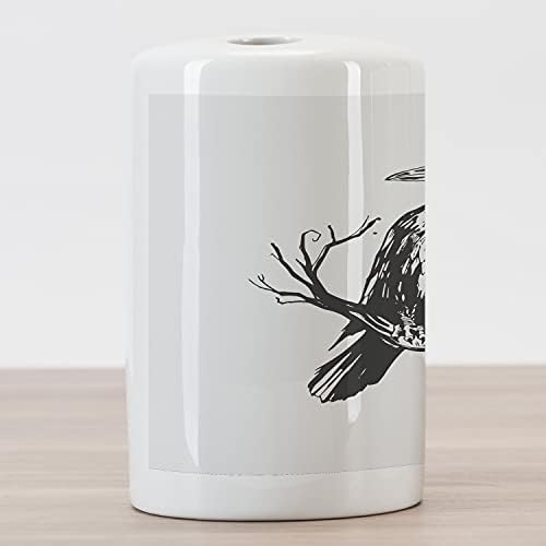 מחזיק מברשת שיניים קרמיקה של אמבסון שחור, עיצוב מונוכרומטי של ציפור על ענף חשוף רדוף גותי, מגוון