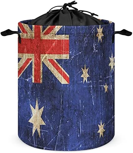 בציר אוסטרלי דגל עגול שק כביסה עמיד למים אחסון סל עם שרוך כיסוי ידית
