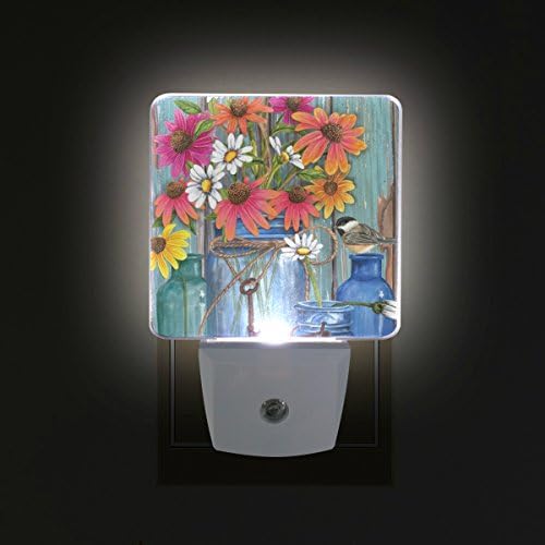 מנורת תאורת לילה לד פלאג-אין עם חיישן אור, פרחים טריים בחווה אביב אור יום לבן לחדר שינה, חדר אמבטיה, מסדרון,