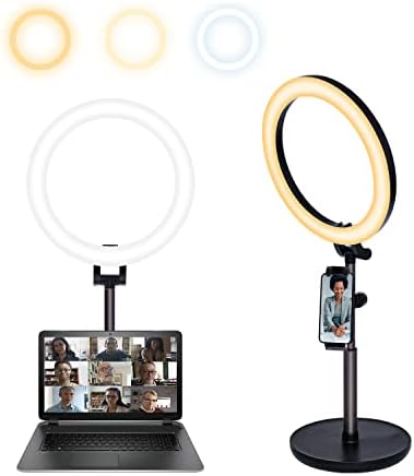 שולחן טבעת אור עם מעמד וטלפון מחזיק עבור מחשב נייד, 10.5 מחשב טבעת אורות עבור ועידת וידאו באינטרנט שיחת וידאו