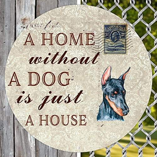 כלב מצחיק שלט פח שלט פח בית ללא כלב הוא רק קולב דלת חיות מחמד עגול עם כלב אומר צלחת מתכת חיית מחמד קישוטים