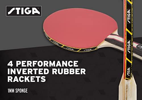 Stiga Performance 4 שחקן פינג פונג סט ההנעה של 4 - מחבטי טניס שולחן, כדורים 6 - 3 כוכבים כתומים