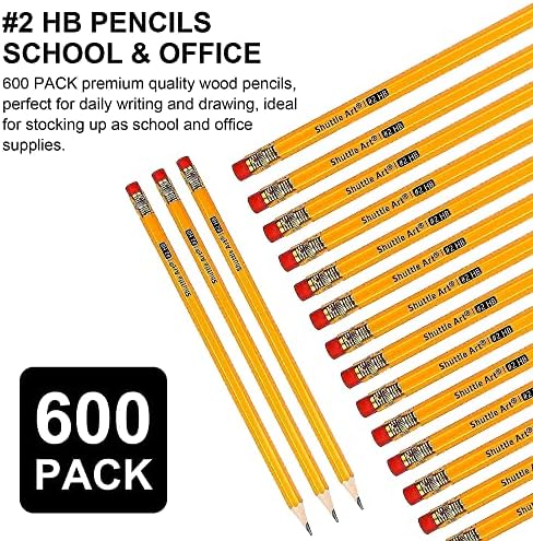 עפרונות אמנות מעבורת וחבילה של מחקים, סט של 600 חבילות עפרונות צהובים מחודדים + 120 אריזה מחקים ורודים בתפזורת