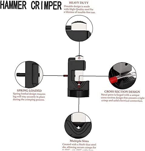 כלי Crimpers Crimp, Hammer Lug Crimper סוללה סוללה כבל ריתוך כבלים לחיצות קפיץ מעיין עבור 8 AWG ל- 0000 AWG עמיד