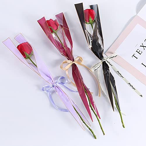 תיק אריזת ורד יחיד 60 יחידות, 6 צבעים עטיפת פרחים אטומה למים, יום האהבה יום הולדת יום הולדת יום הולדת
