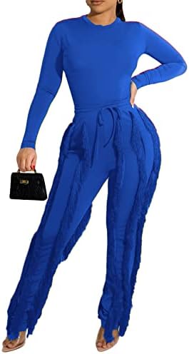IMOO נשים 2 תלבושות תלבושות סרבל - שרוול ארוך סווטשירט סווטשירט שוליים מכנסיים מותניים גבוהים
