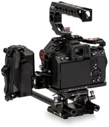 מצלמת טילטינג כלוב TA-T18-E-B תואם למצלמת Sony A7S III, ערכה עם הידית העליונה של נאטו רכבת אפור טקטי