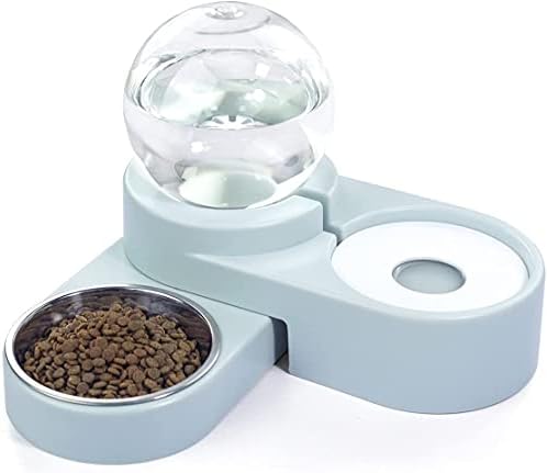 מתקן מים 2 ב-1 שאינו נשפך וקערת מזון סט לכלב קטן/בינוני חתול - מתקן אוטומטי 1.8 ליטר, קערת נירוסטה, ניתנת
