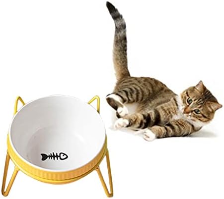 , קרמיקה & מגבר; פינוקים האכלת קערה עבור חתול קערות מים קערת ציוד לחיות מחמד, עמוד השדרה הצווארי, צהוב