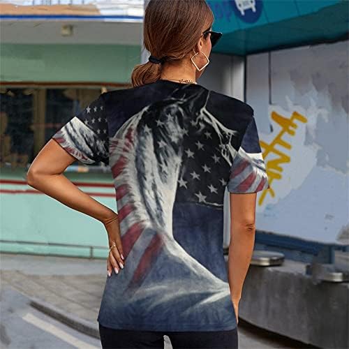 חולצות 4 ביולי נשים דגל אמריקה דגל אמריקאי שרוול קצר שרוול צווארון חולצת טשט