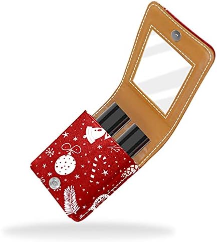 אדום חג המולד קישוטי גלוס מחזיק שפתון מקרה נייד איפור תיק נסיעות שפתון ארגונית מקרה עם מראה מיני שפתון