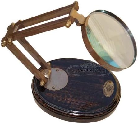 עתיק פליז מפת קורא מגדלת זכוכית בציר שולחן זכוכית מגדלת עדשת עץ בסיס
