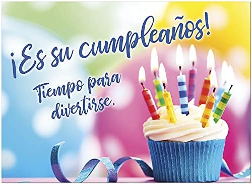 25 כרטיסי Cumpleaños Cumpleaños 25 - כרטיסי יום הולדת ספרדים עם עיצוב קאפקייקס חגיגי - 26 מעטפות לבנות -