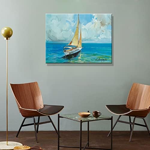 סירת מפרש ימית ציורי קיר בד ציורי נוף ימי, תמונות יצירות אמנות לעיצוב אוקיינוס לסלון חדר שינה חדר אמבטיה משרד