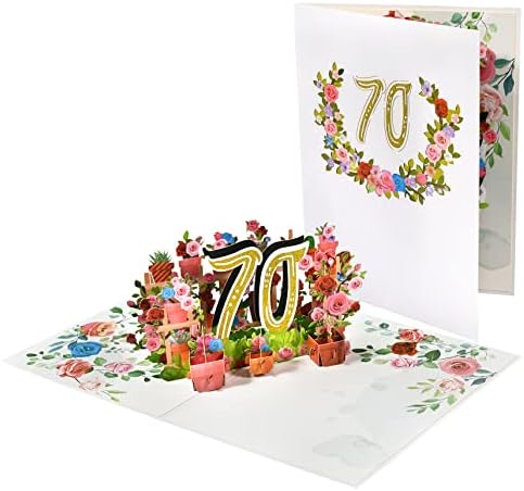 אמנות ברכה יום הולדת 70 כרטיס פופ אפ, כרטיס יום הולדת 70 שמח לאמא, סבתא, חברים, סבא וסבתא, מתנת יום הולדת 70,