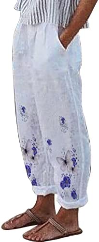 נשים גבוהה מותן מקרית רחב רגל ארוך פאלאצו מכנסיים שפירית הדפסת כותנה פשתן רופף זורם פאלאצו מכנסיים עם