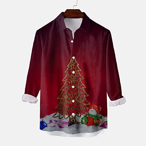 חולצות כפתור לחג המולד של ZDDO לגברים, שרוול ארוך 3D 3D חג המולד מצחיק סנטה קלאוס הדפס חולצה הוואי